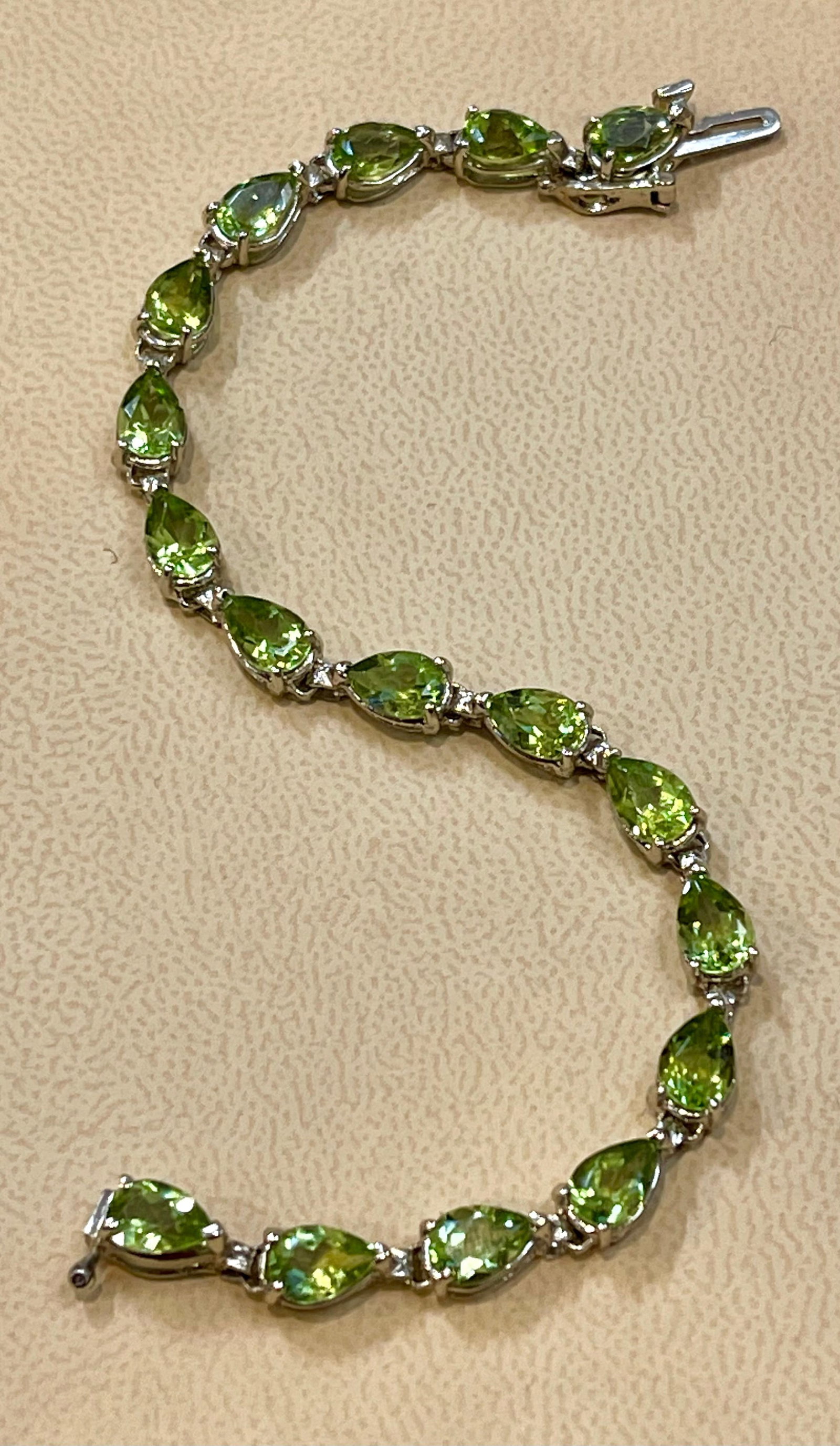 15 Carat Genuine Natural Peridot & Diamond Tennis Bracelet 14 Karat White Gold - 11