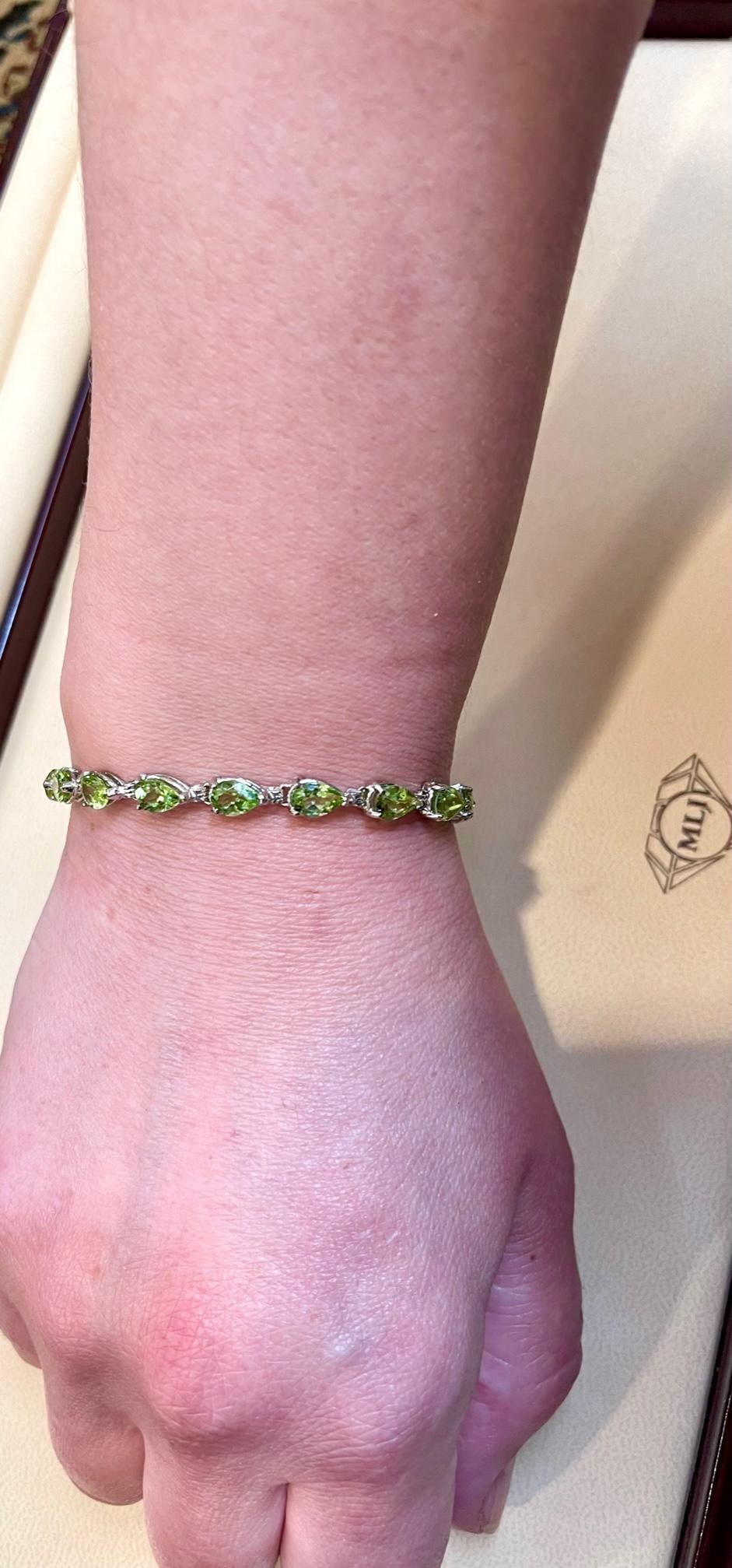 15 Carat Genuine Natural Peridot & Diamond Tennis Bracelet 14 Karat White Gold - 13