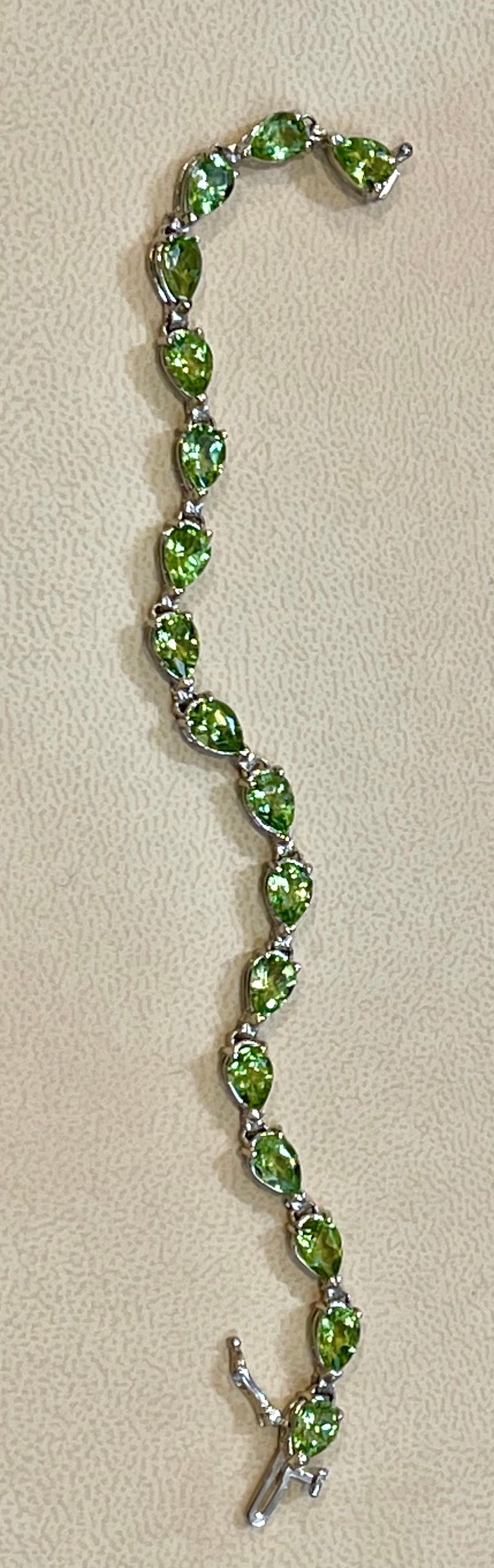 15 Carat Genuine Natural Peridot & Diamond Tennis Bracelet 14 Karat White Gold - 2