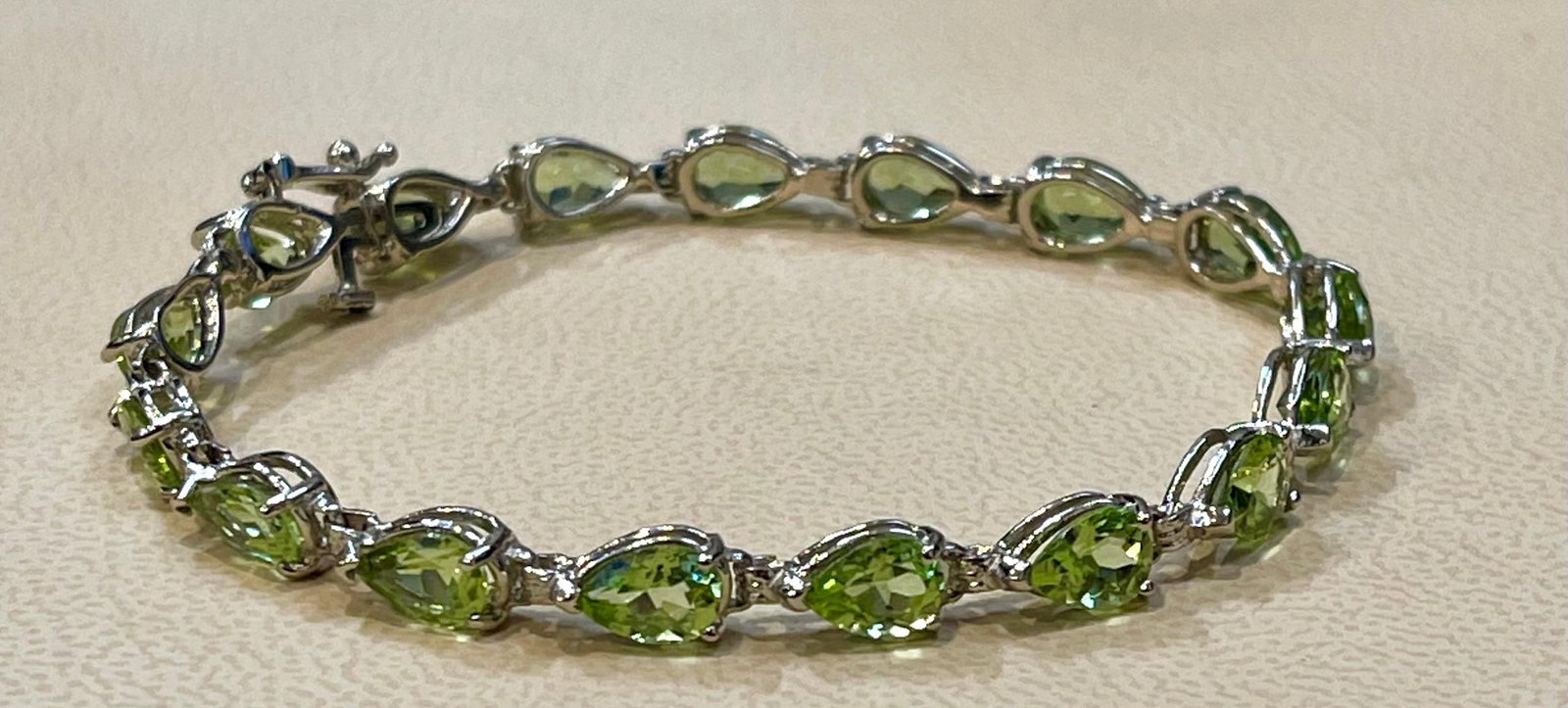 15 Carat Genuine Natural Peridot & Diamond Tennis Bracelet 14 Karat White Gold - 3