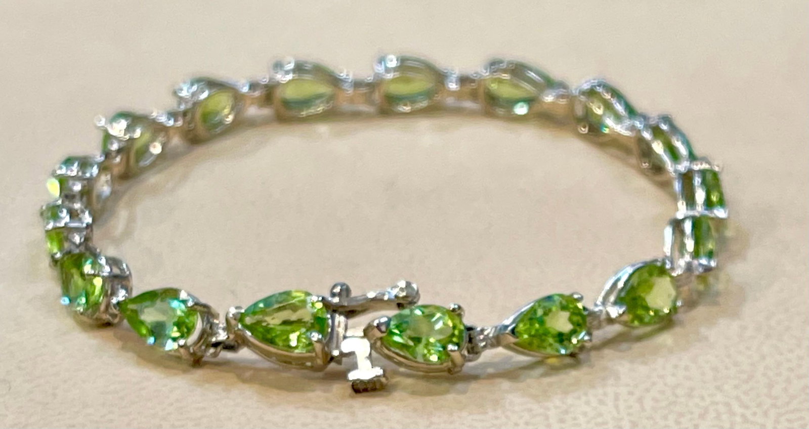 15 Carat Genuine Natural Peridot & Diamond Tennis Bracelet 14 Karat White Gold - 5