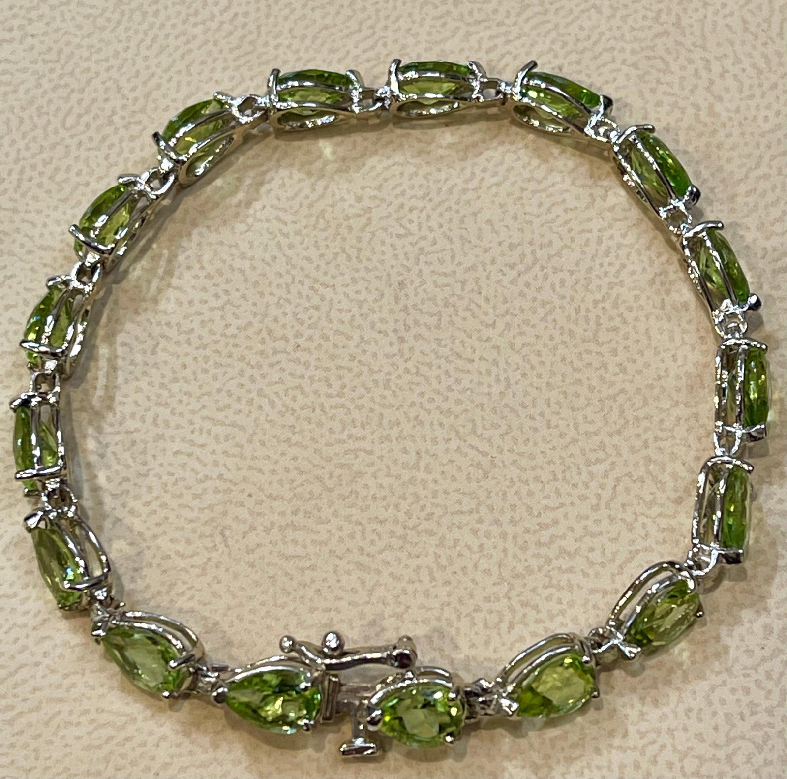 15 Carat Genuine Natural Peridot & Diamond Tennis Bracelet 14 Karat White Gold - 7