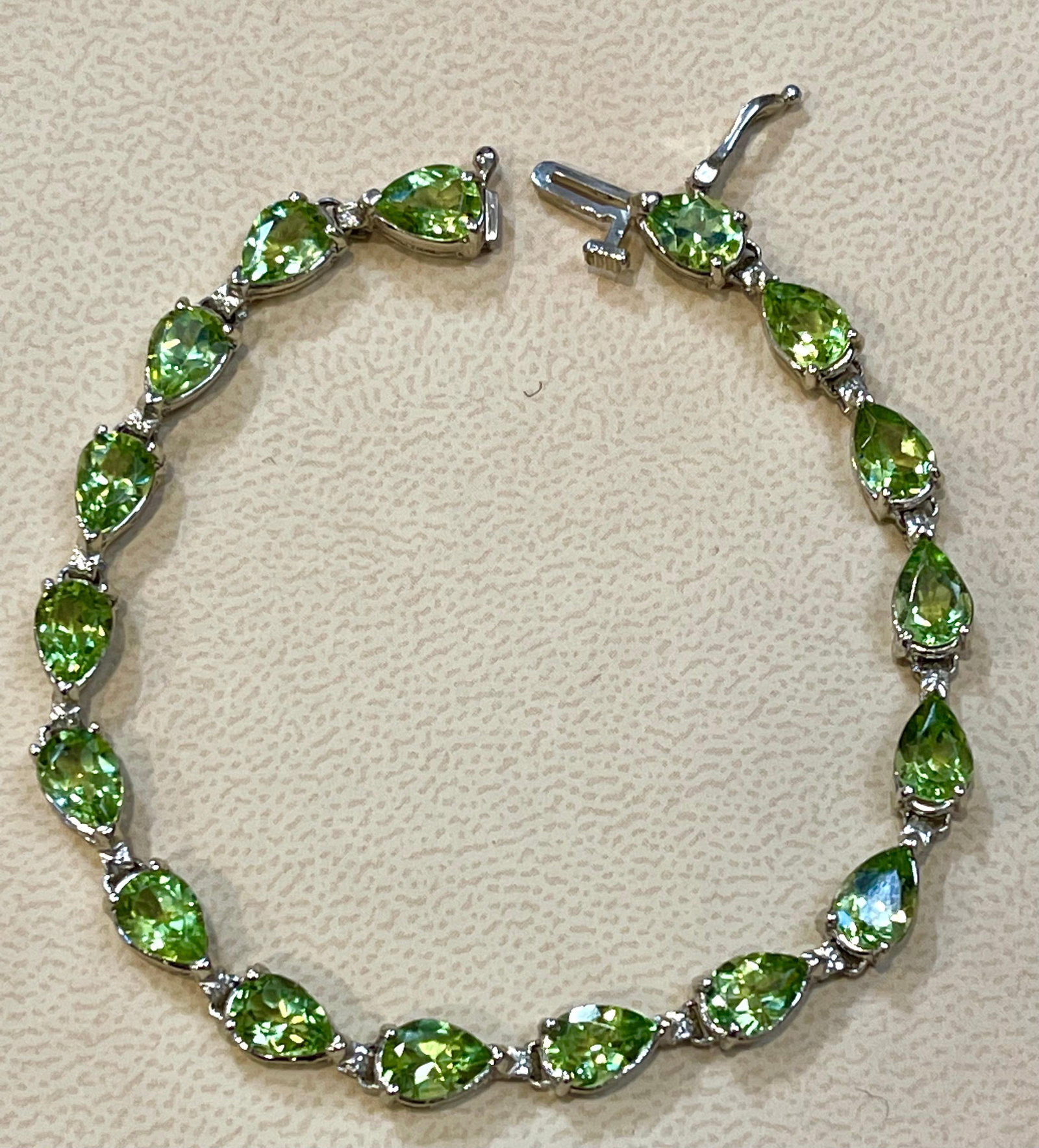 15 Carat Genuine Natural Peridot & Diamond Tennis Bracelet 14 Karat White Gold - 8