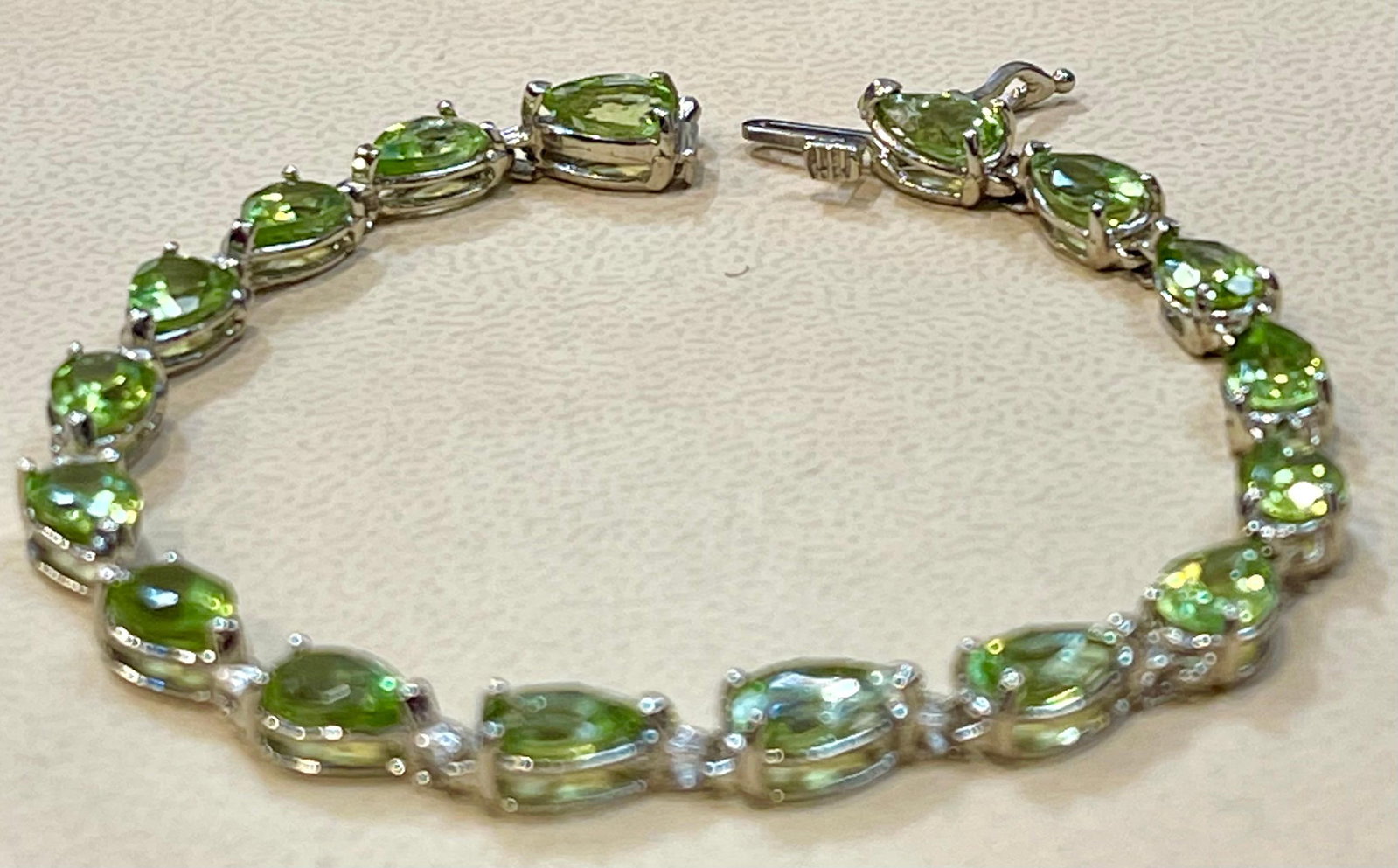 15 Carat Genuine Natural Peridot & Diamond Tennis Bracelet 14 Karat White Gold - 9