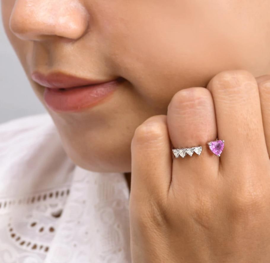 Natural 1.48 cts pink sapphire 048 cts diamond ring in 18k gold - 13