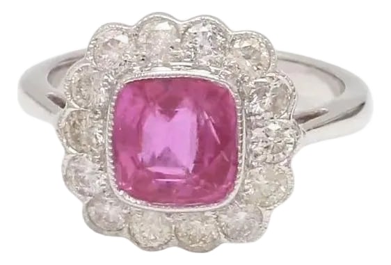 Natural 2.29 cts pink sapphire & 0.81 cts diamond ring in 18k gold: Pink sapphire asscher cut with diamond vintage ring gold Natural pink sapphire asscher cut flush diamond ring Vintage pink sapphire ring GEMSTONE DETAILS : âœ¦ Gemstone : Pink Sapphire 