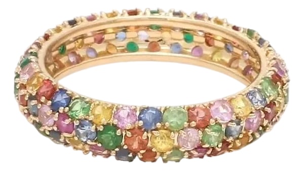 Natural 3.09 cts Rainbow sapphire ring in 18k gold: Rainbow sapphire emerald eternity band ring gold Natural sapphire pave ring gold Rainbow ombre ring gold Emerald eternity band gold STONE DETAILS : âœ¦ Gemstone : Rainbow Sapphire,
