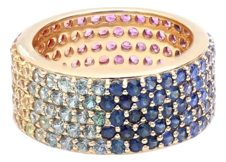 Natural 4.65 cts rainbow sapphire ring in 18k gold: Rainbow sapphire ombre ring eternity band ring gold Natural 2mm rainbow sapphire thumb ring gold Rainbow ombre eternity band ring gold GEMSTONE DETAILS : âœ¦ Gemstone : Rainbow