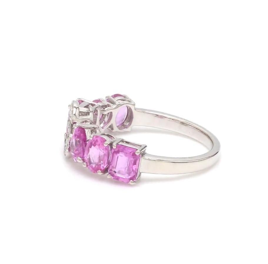 Natural 2.66 cts pink sapphire & 0.06 cts diamond S alphabet ring in 18k gold - 13