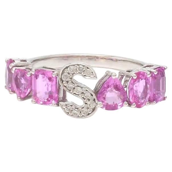Natural 2.66 cts pink sapphire & 0.06 cts diamond S alphabet ring in 18k gold - 15