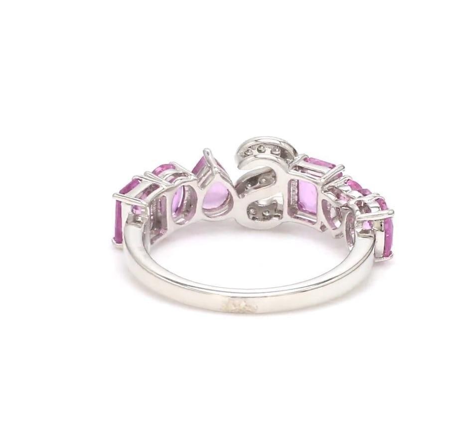 Natural 2.66 cts pink sapphire & 0.06 cts diamond S alphabet ring in 18k gold - 18