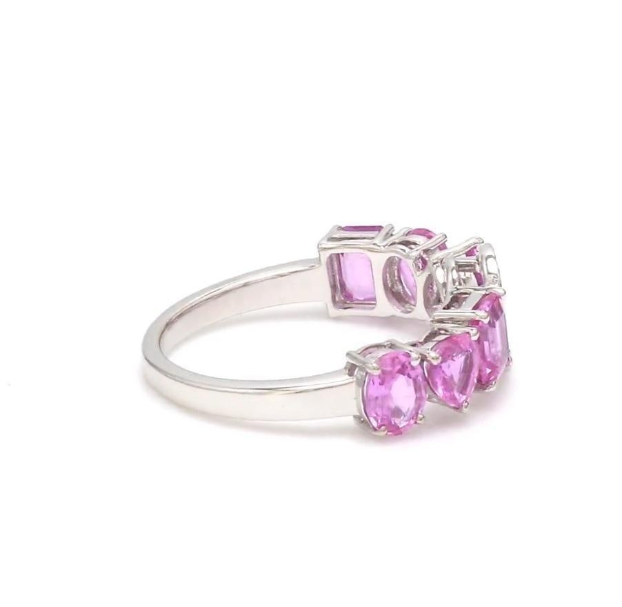 Natural 2.66 cts pink sapphire & 0.06 cts diamond S alphabet ring in 18k gold - 7