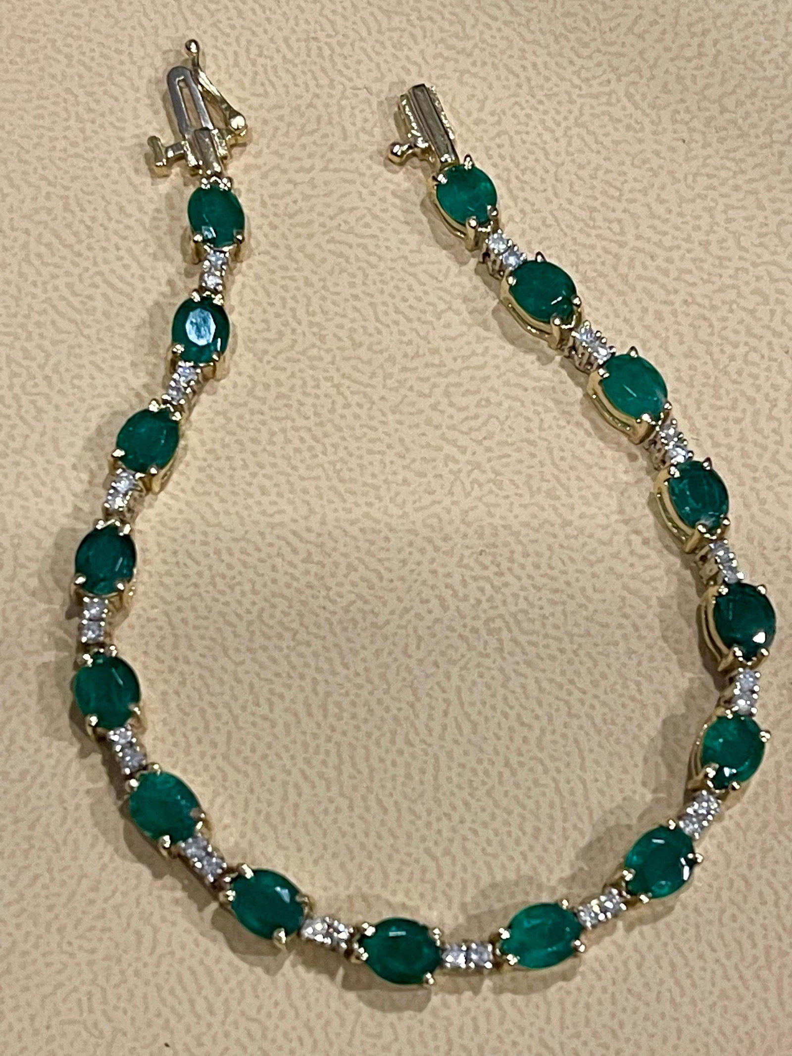8 Ct Natural Brazilian Emerald and Diamond Tennis Bracelet 14 Karat Yellow Gold - 7