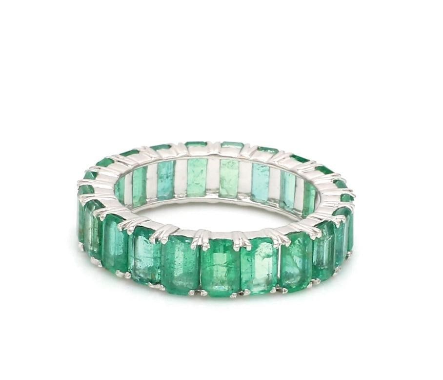 Natural 5.97 cts Zambian emerald band ring 14k gold - 7