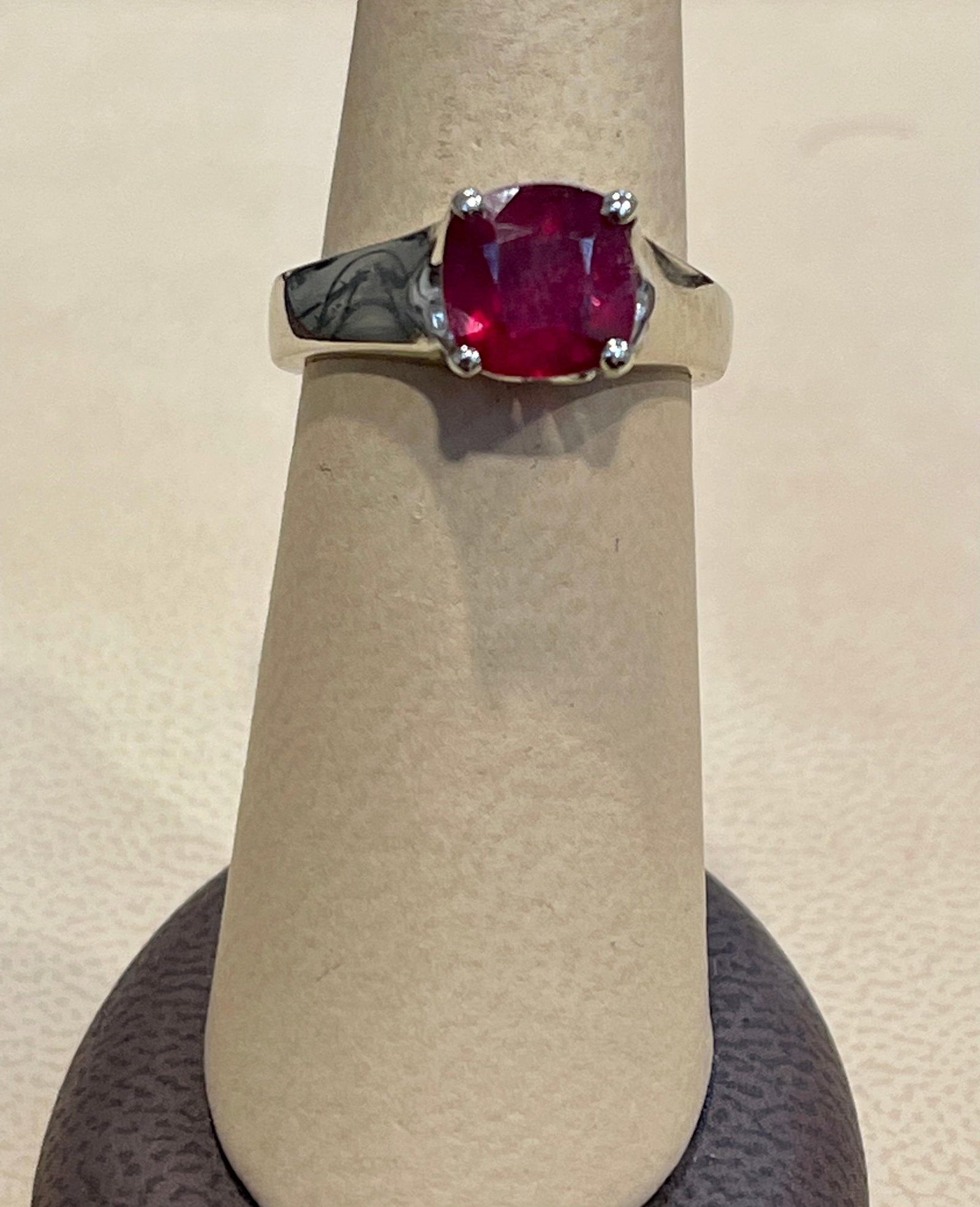 3.5 Carat Cushion Treated Ruby 14 Karat White Gold Ring - 7