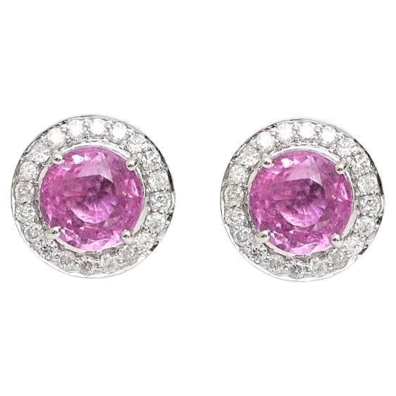 2.35 cts Natural pink sapphire & 0.34 cts diamond earrings in 18k gold - 5