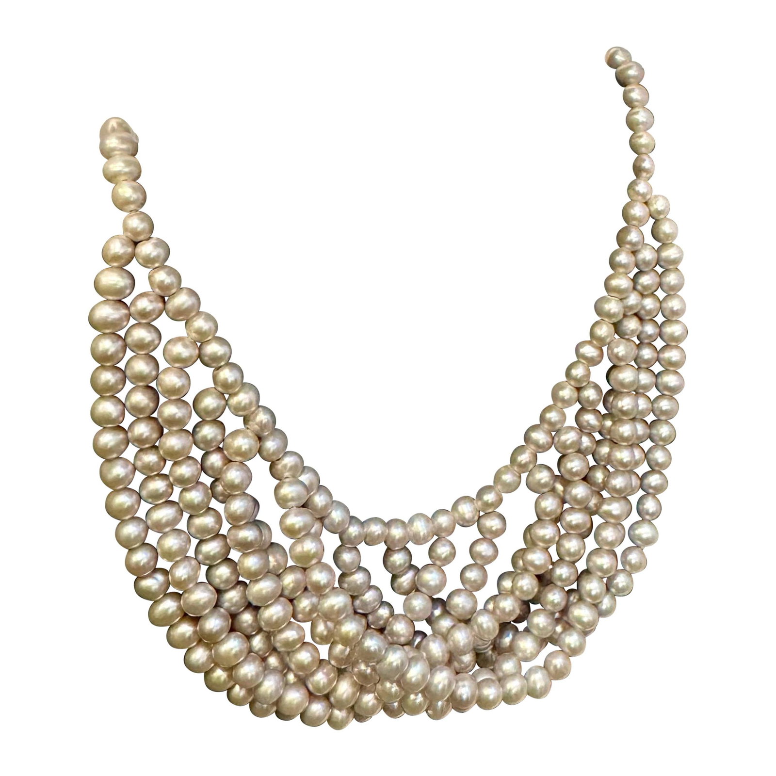 Fresh Water Multilayer Pearl Necklace Timeless Elegance Silver Clasp 18" Long - 15