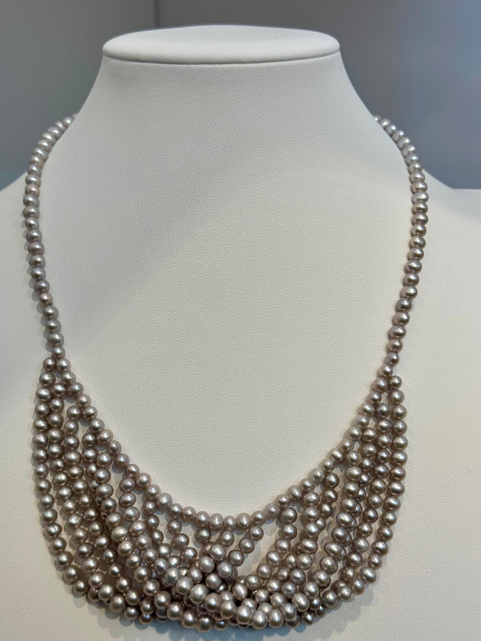 Fresh Water Multilayer Pearl Necklace Timeless Elegance Silver Clasp 18" Long - 18