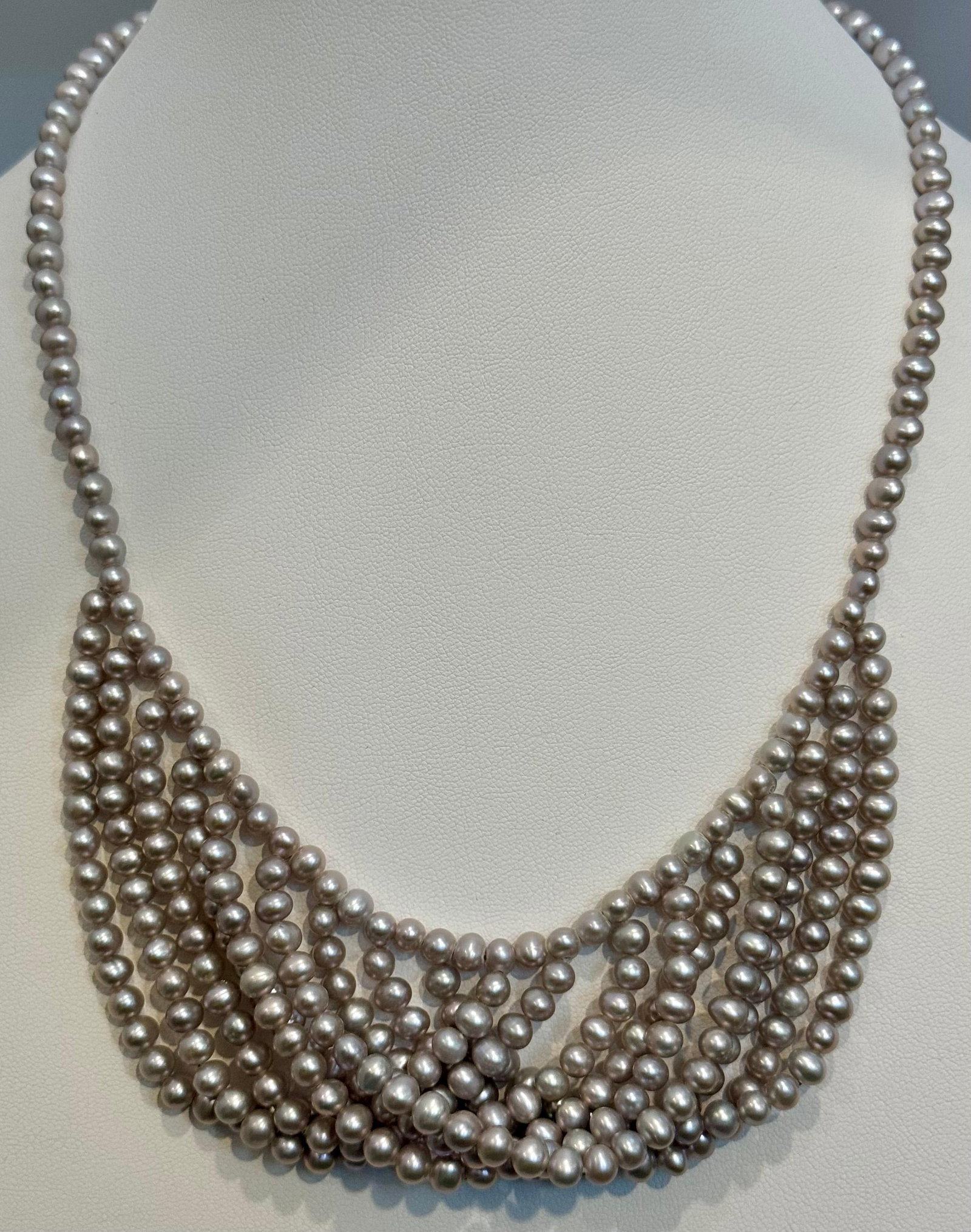Fresh Water Multilayer Pearl Necklace Timeless Elegance Silver Clasp 18" Long - 6