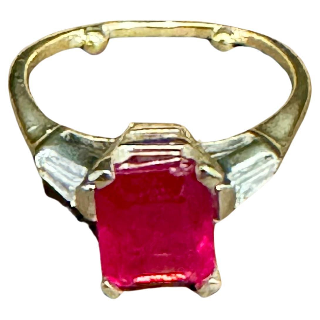 2.5 Ct Emerald Cut Treated Ruby & 0.15 ct Diamond Ring 14 Kt White Gold Size 5 - 15