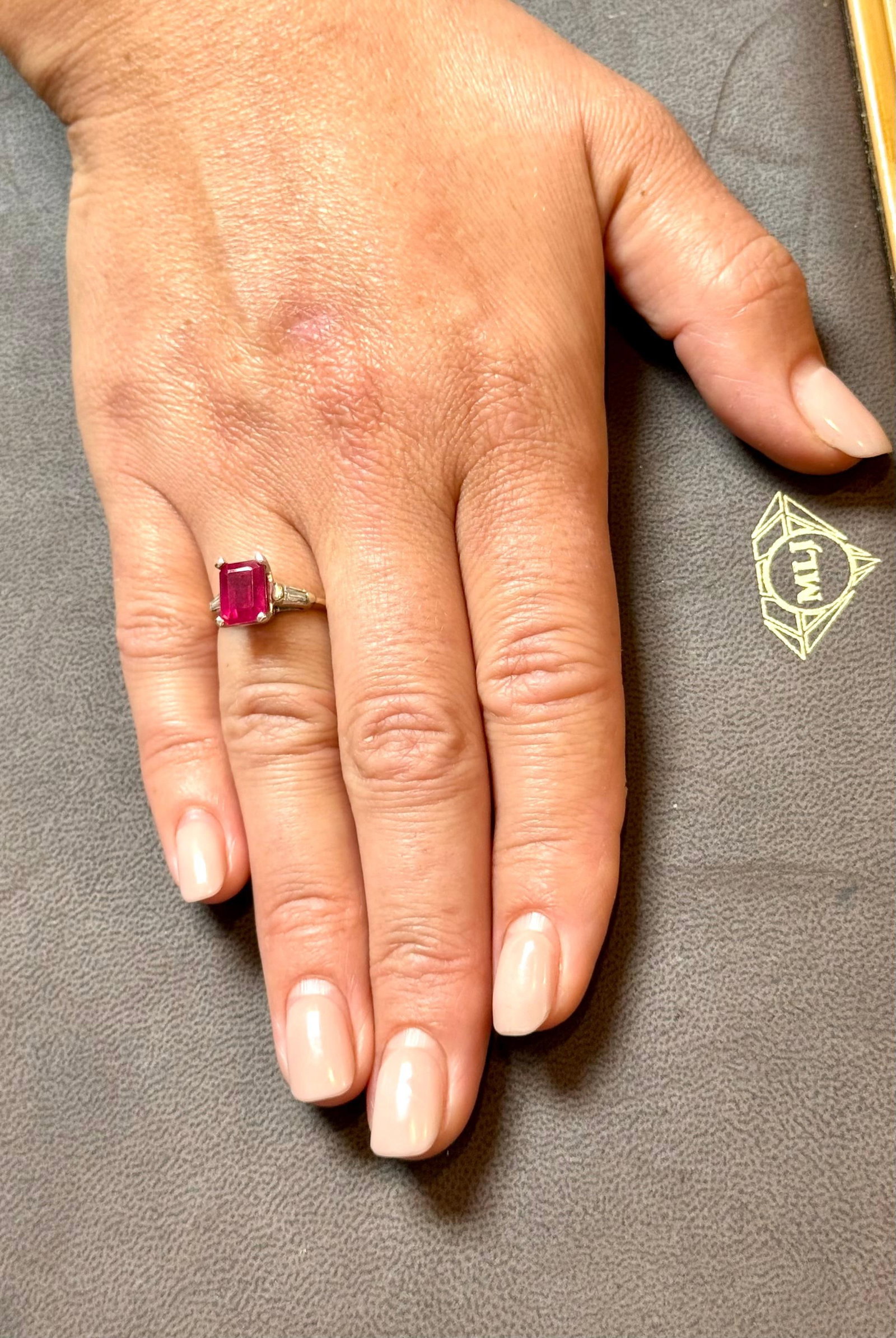 2.5 Ct Emerald Cut Treated Ruby & 0.15 ct Diamond Ring 14 Kt White Gold Size 5 - 9