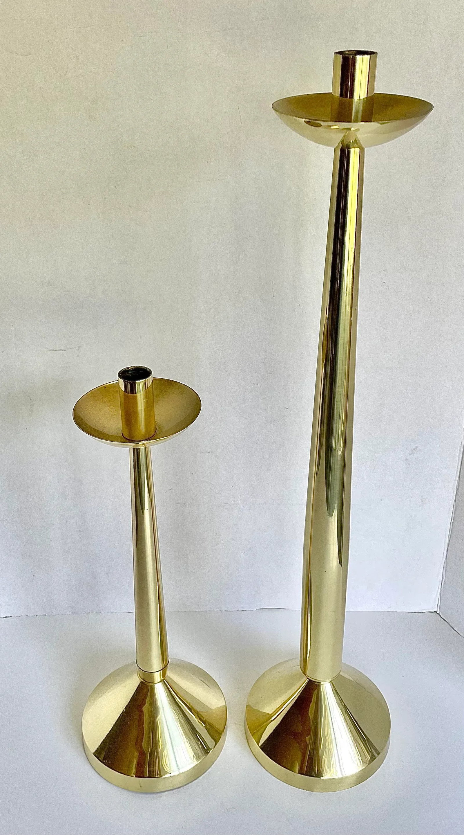 Vintage Brass Modern Candle Holder Set of 2 - 3