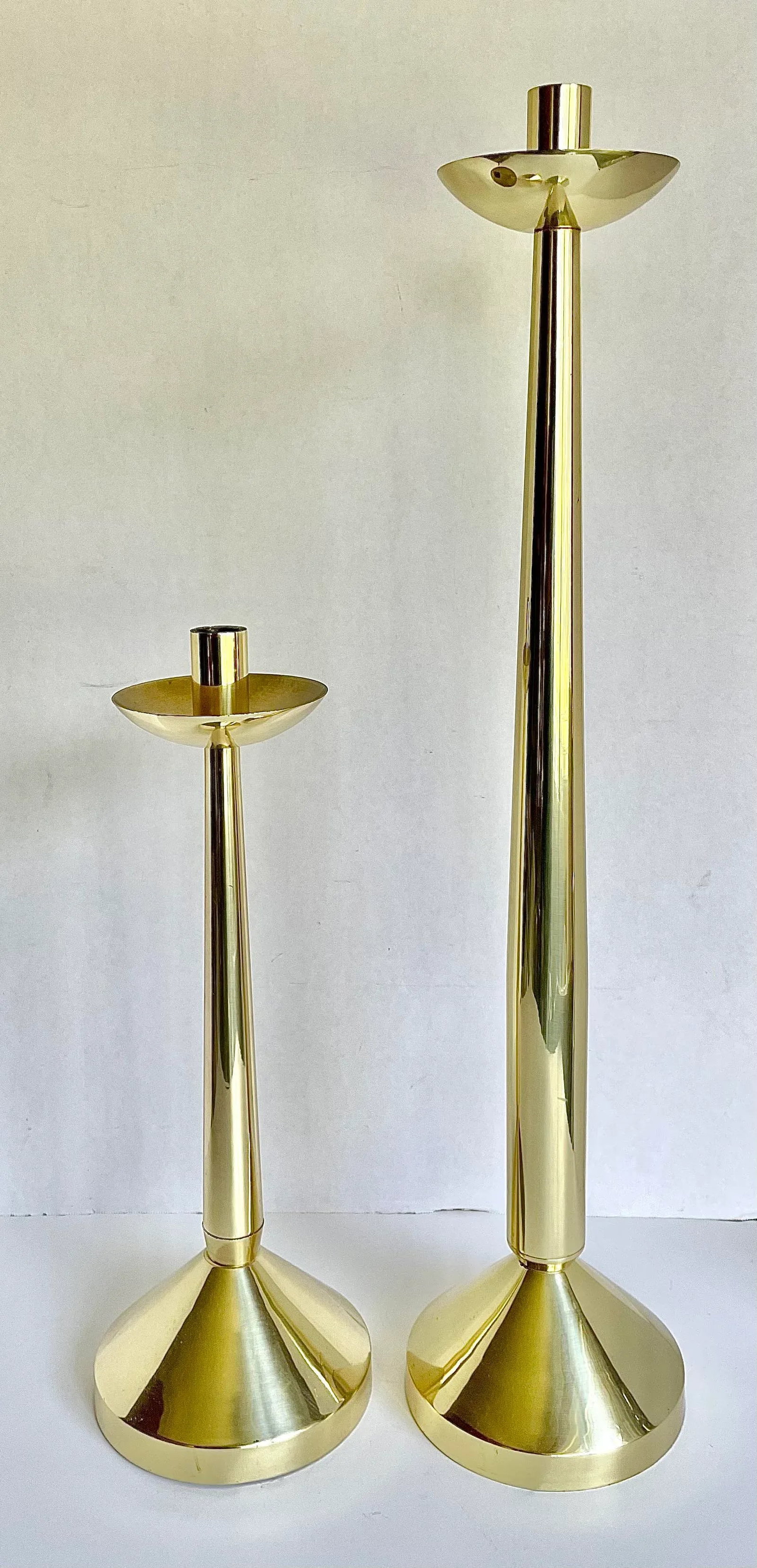 Vintage Brass Modern Candle Holder Set of 2 - 7
