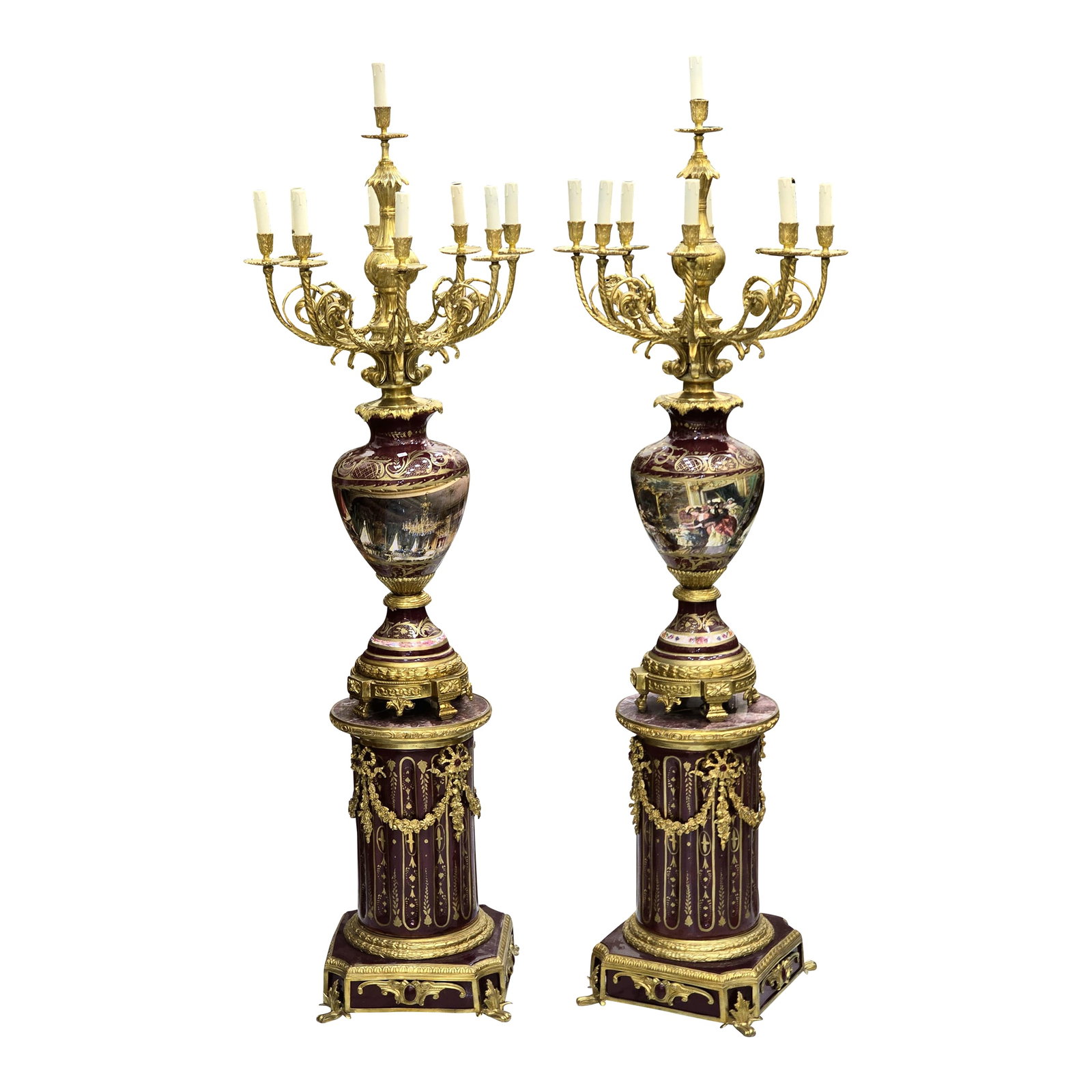 Pair of Magnificent Louis XVI-Style Porcelain Candelabras – Hand-Painted With Gilded Bronze (1 of 7)