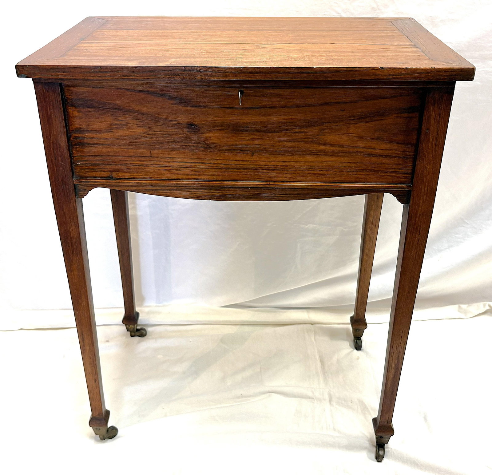 Antique Campaign Style Victorian Flip Top Desk/ Sewing Stand on Brass Casters - 2