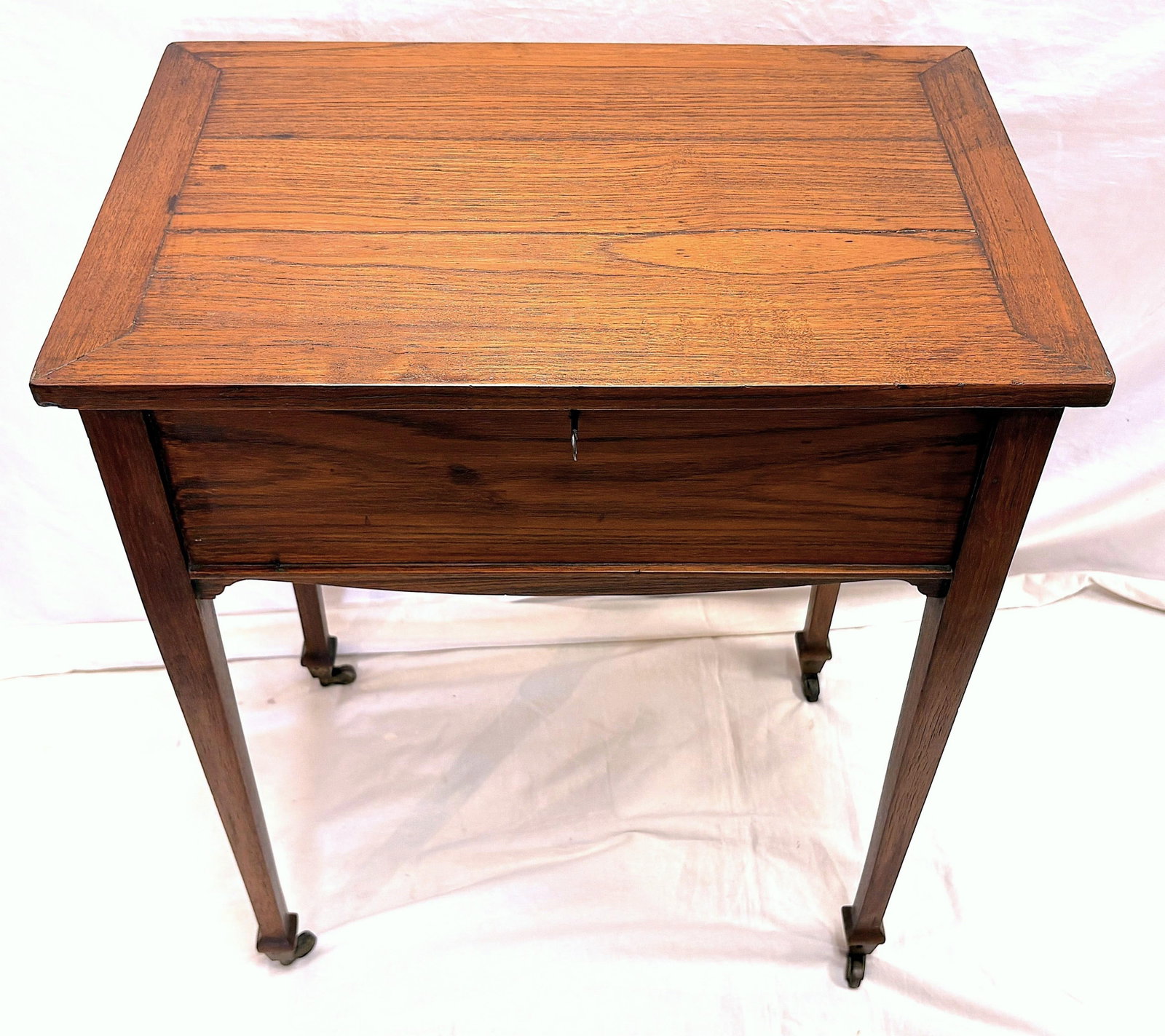 Antique Campaign Style Victorian Flip Top Desk/ Sewing Stand on Brass Casters - 3