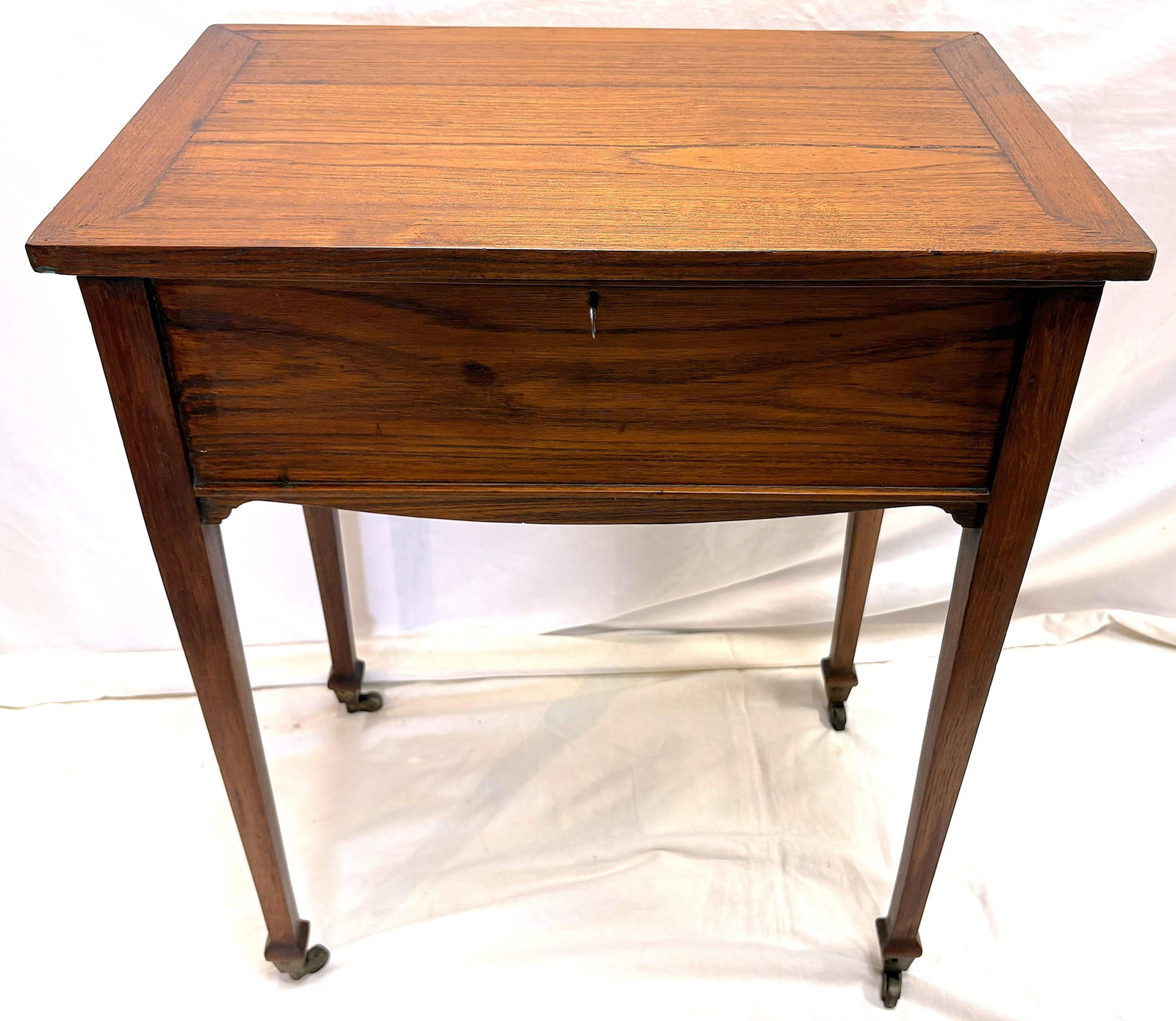 Antique Campaign Style Victorian Flip Top Desk/ Sewing Stand on Brass Casters - 4