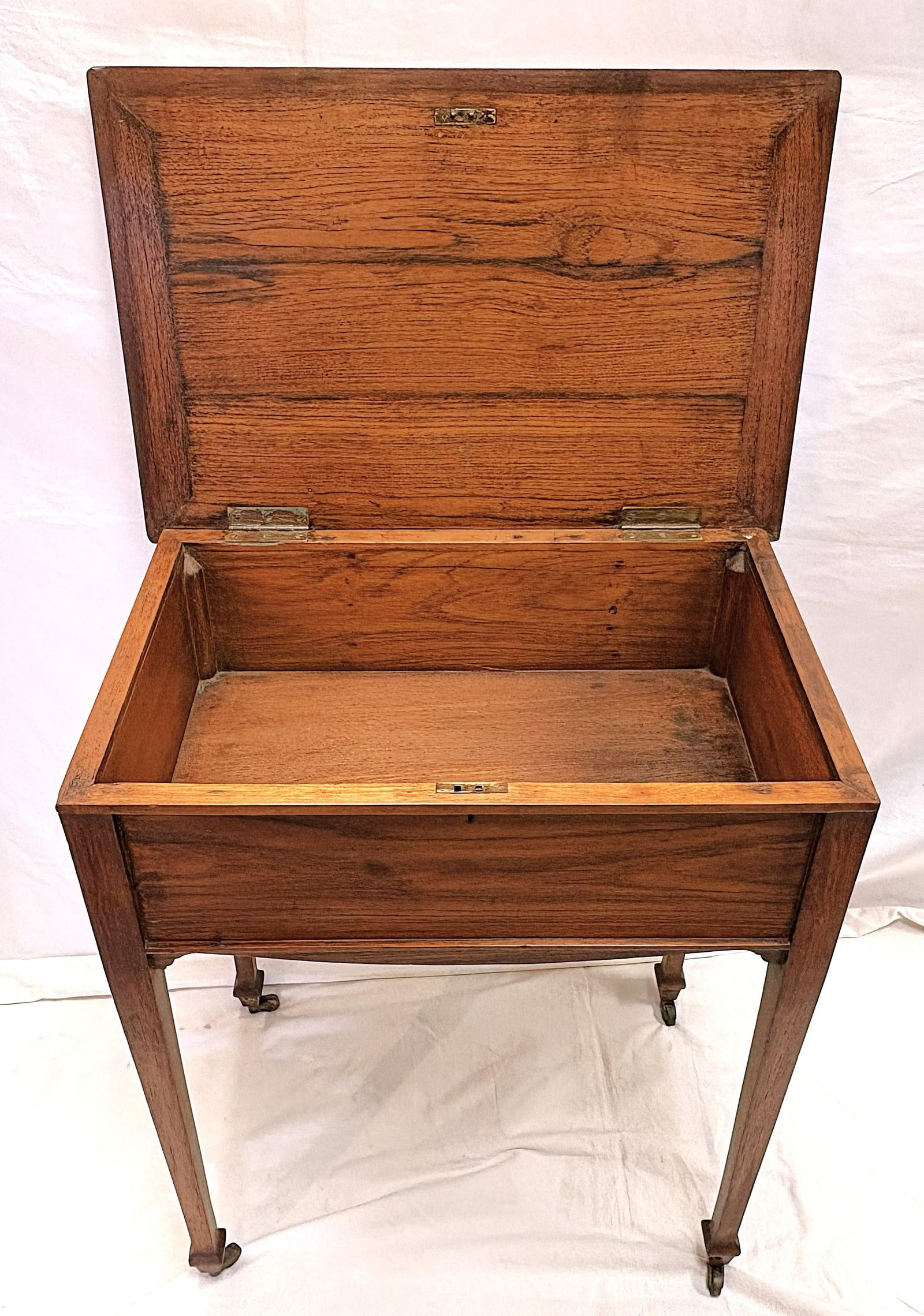 Antique Campaign Style Victorian Flip Top Desk/ Sewing Stand on Brass Casters - 7