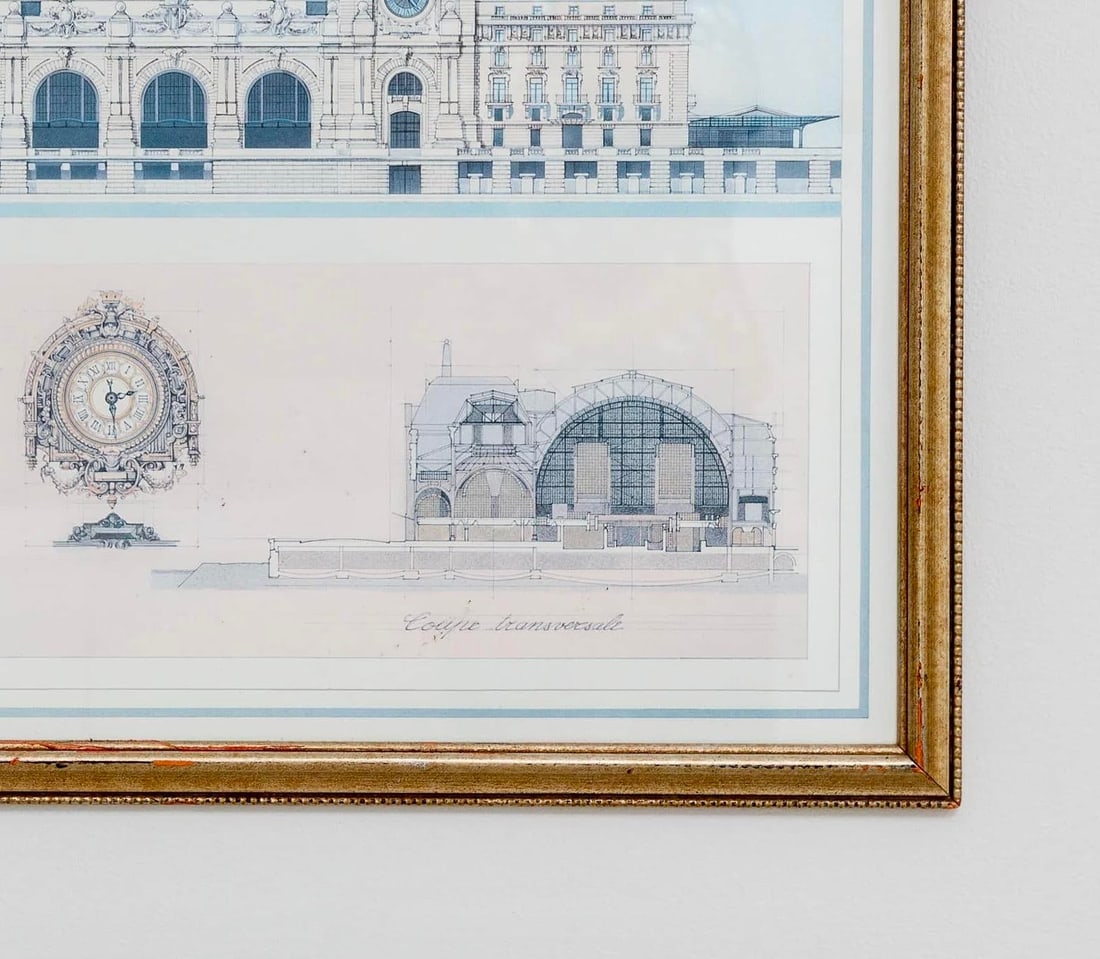 Vintage Framed Architectural Print With Classical Building Elevations - 3