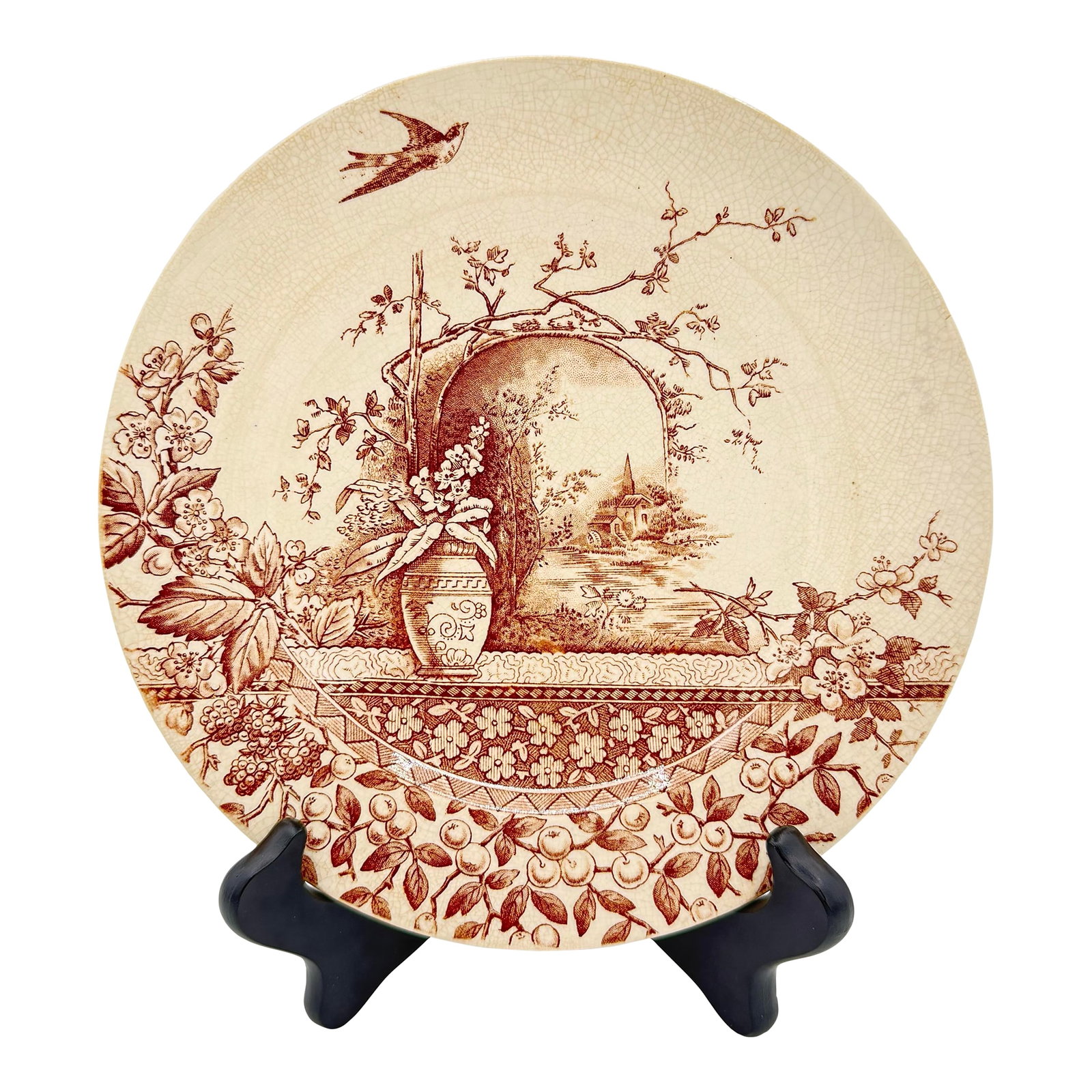 Antique Hill Pottery Rustic Brown Transferware Plate, Staffordshire c.1845–1860