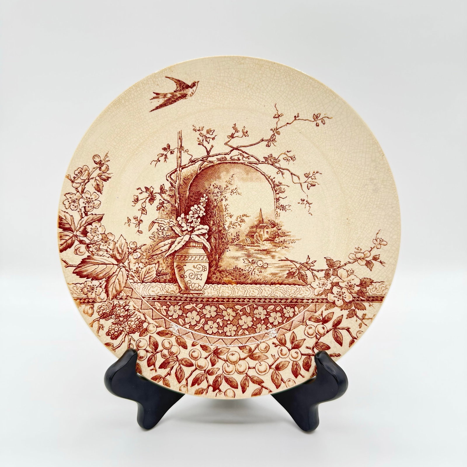 Antique Hill Pottery Rustic Brown Transferware Plate, Staffordshire c.1845–1860 - 6