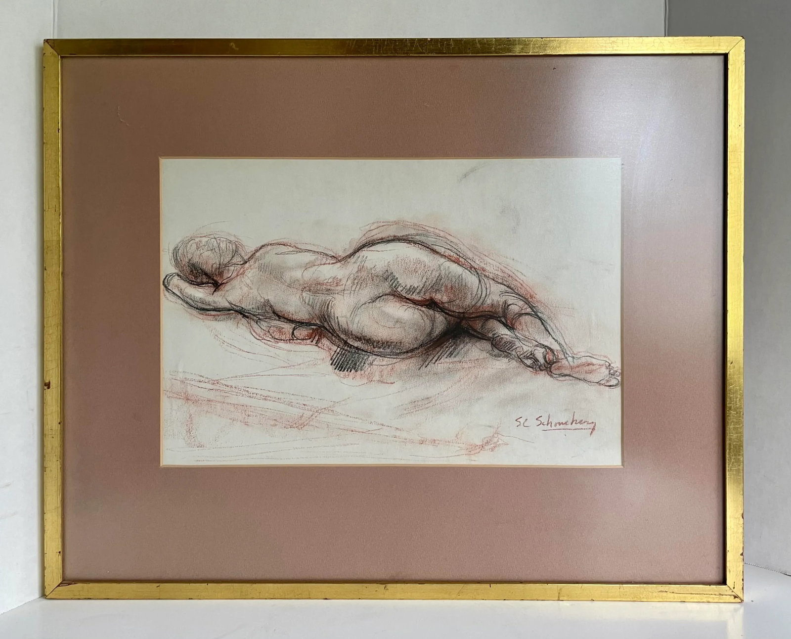 Sheldon C. Schoneberg Signed Original Nude Drawing - 2