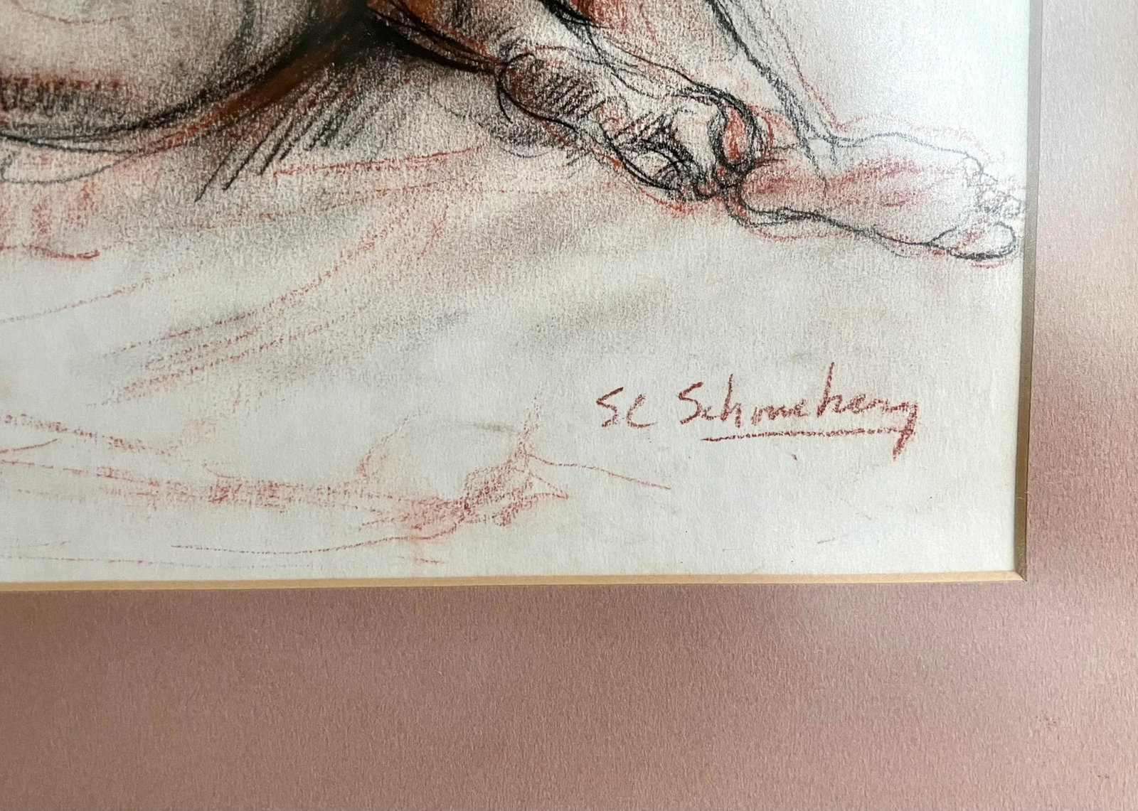 Sheldon C. Schoneberg Signed Original Nude Drawing - 3