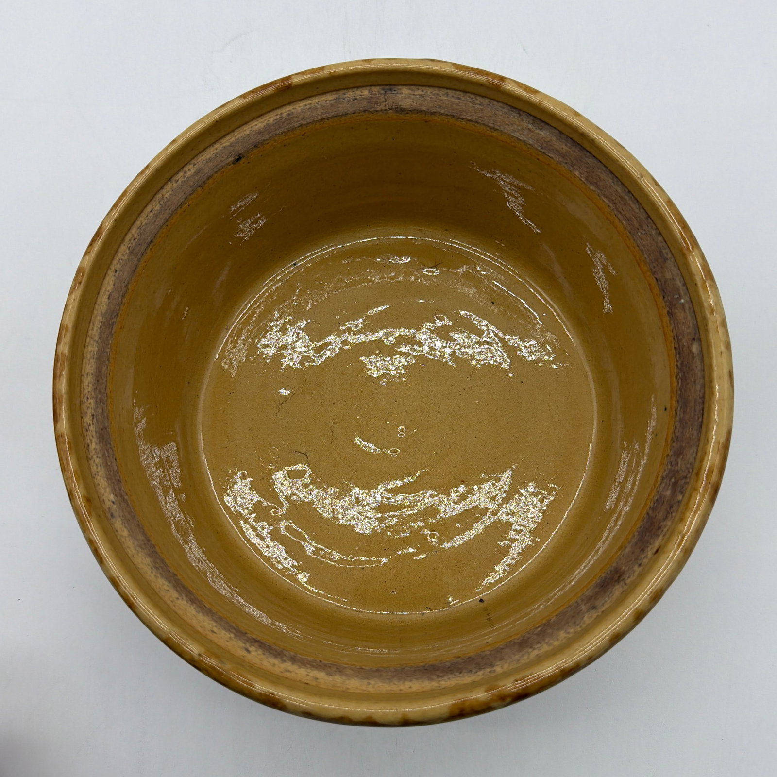 Antique Brown Sponge Decorated Yellow Ware Cake Crock With a Lid, 1880's - 4