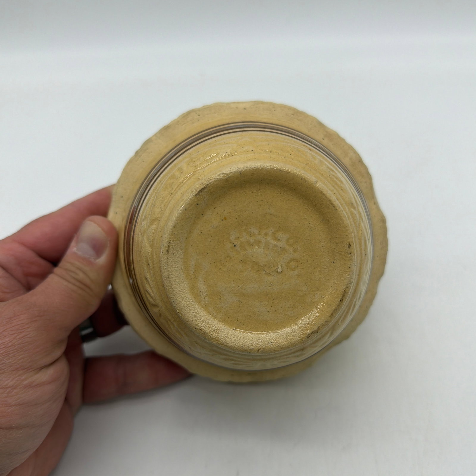 A Very Nice Small Sized Yellow Ware Mixing Bowl With a Brown Band Decoration, 1890's - 4