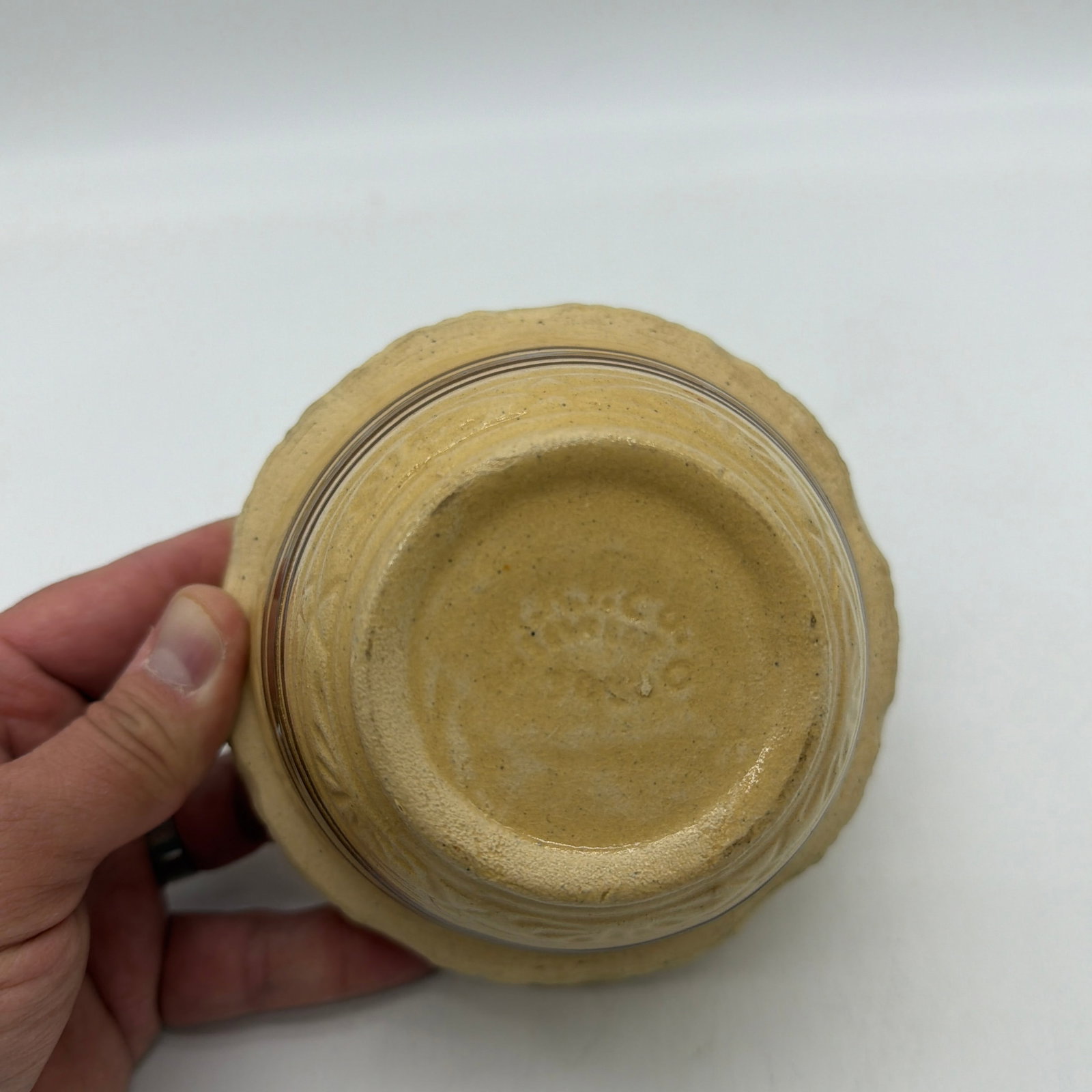 A Very Nice Small Sized Yellow Ware Mixing Bowl With a Brown Band Decoration, 1890's - 5