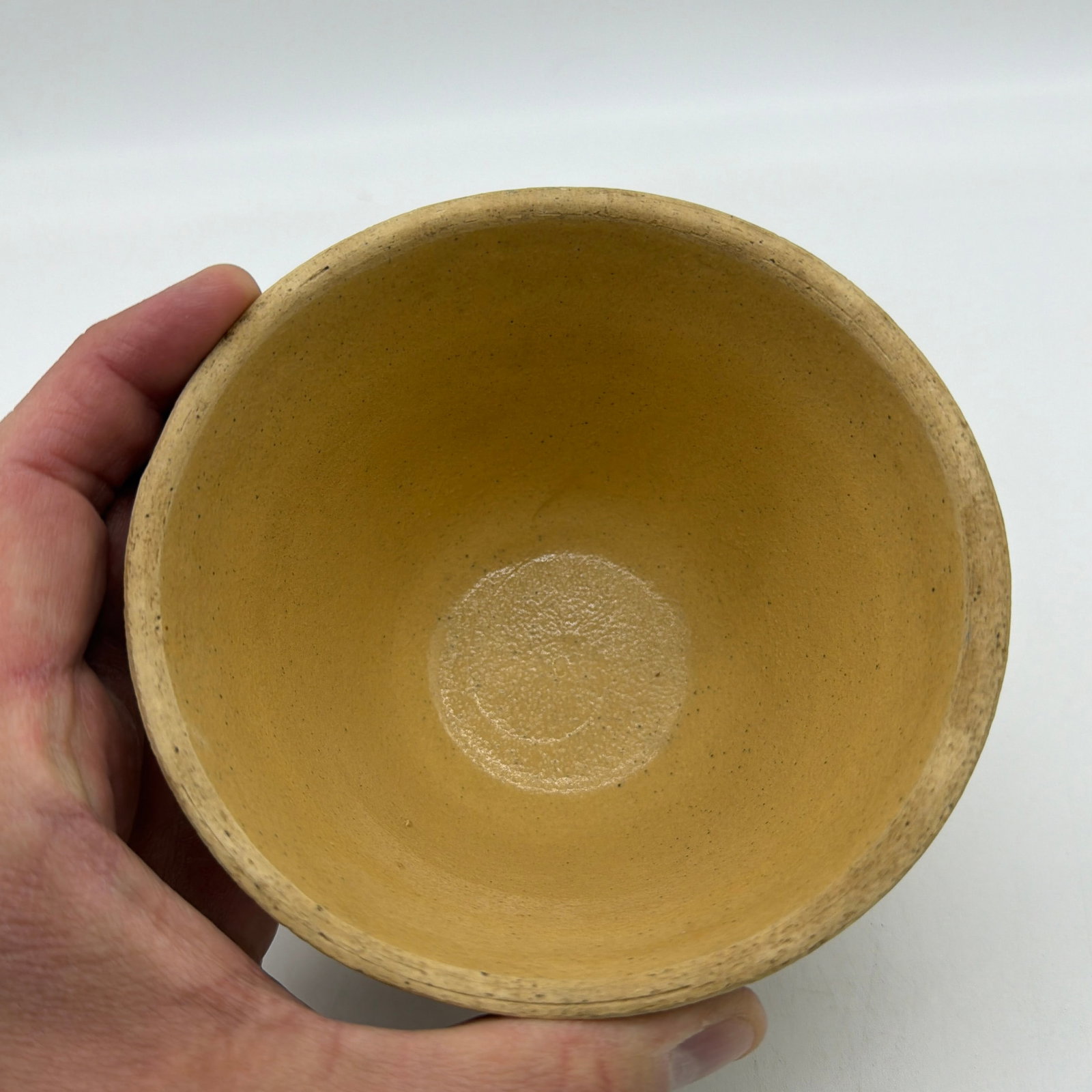 A Very Nice Small Sized Yellow Ware Mixing Bowl With a Brown Band Decoration, 1890's - 8
