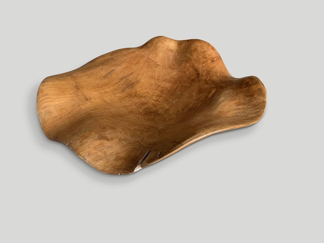 Andrianna Shamaris Impressive Sculptural Teak Wood Bowl Or Platter - 3