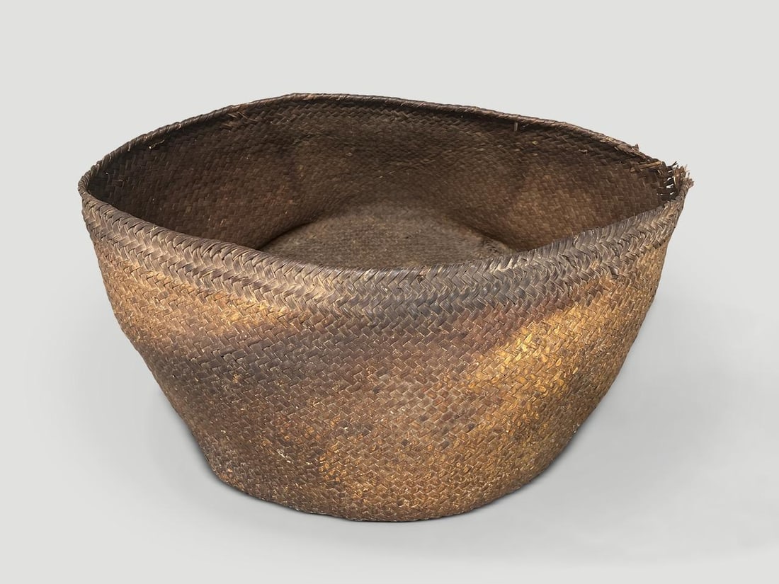 Antique Oversized Hand Woven Rattan Basket - 2