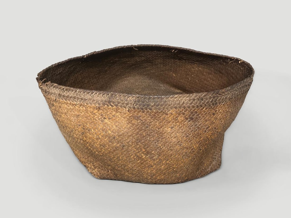 Antique Oversized Hand Woven Rattan Basket - 4