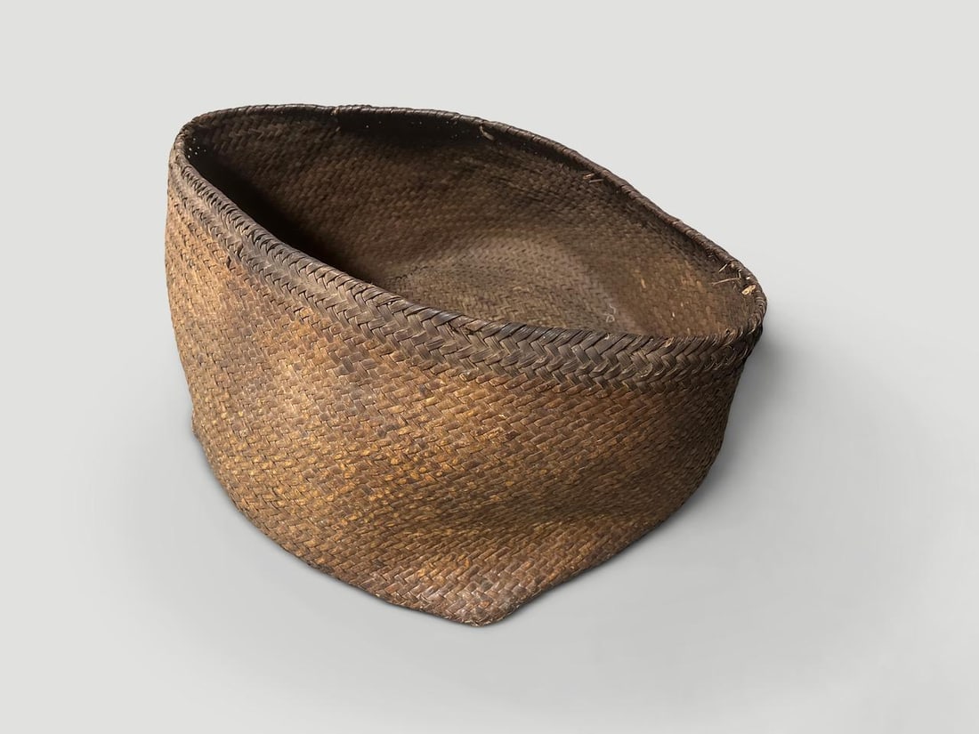 Antique Oversized Hand Woven Rattan Basket - 5