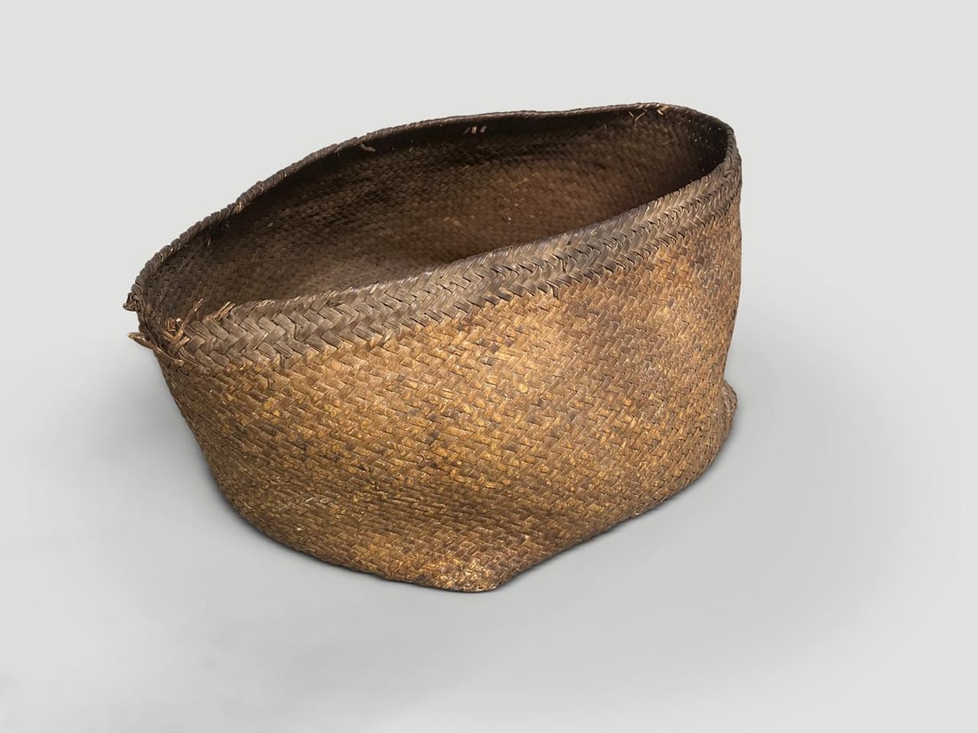 Antique Oversized Hand Woven Rattan Basket - 6