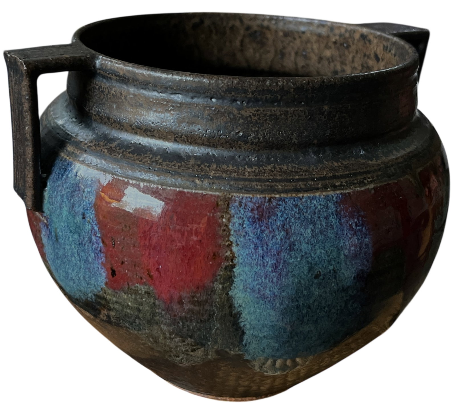 Hand-Thrown Brutalist Earthenware Vase With Dual Handles, Signed & Dated 2013 - 3
