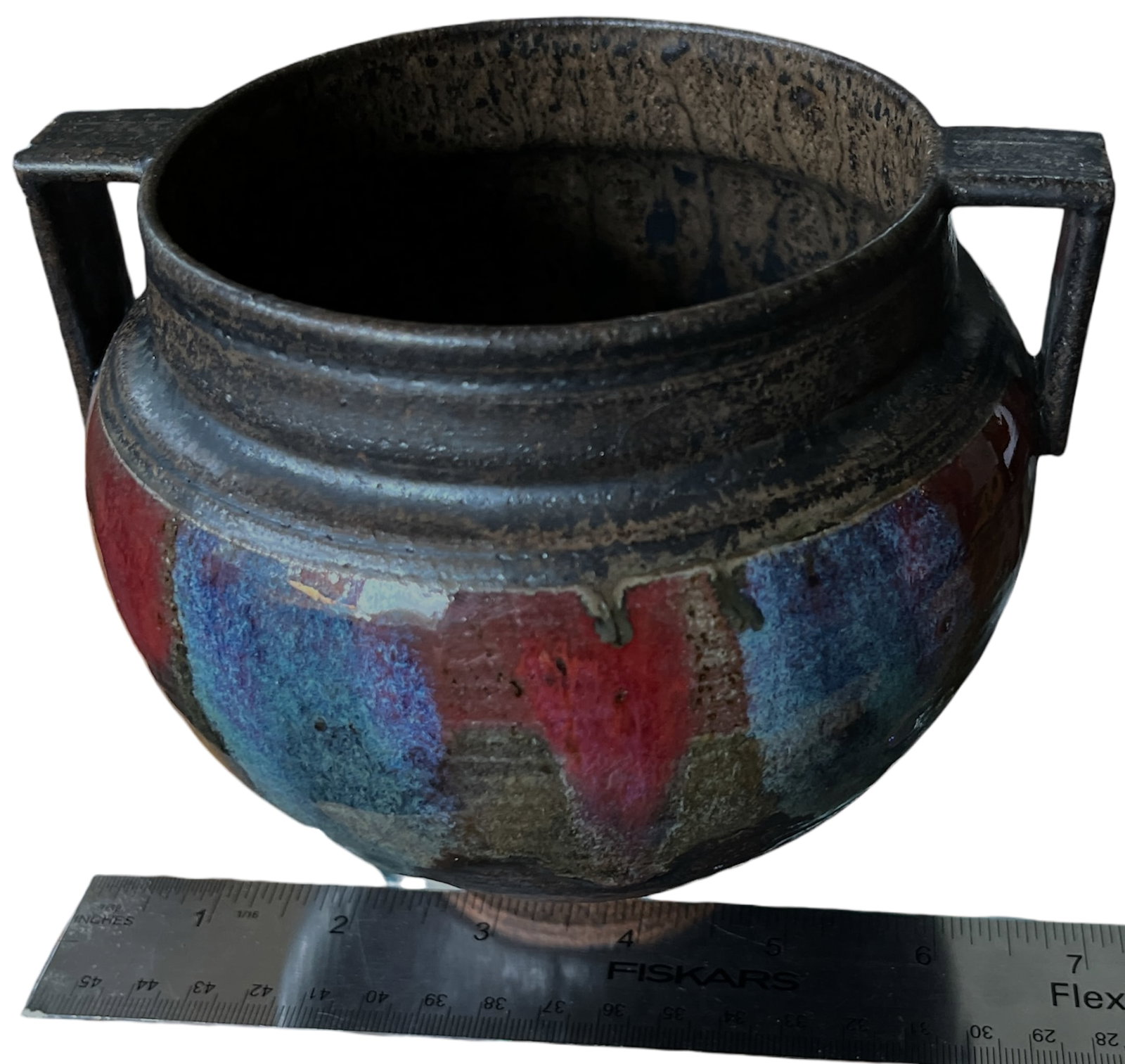 Hand-Thrown Brutalist Earthenware Vase With Dual Handles, Signed & Dated 2013 - 9