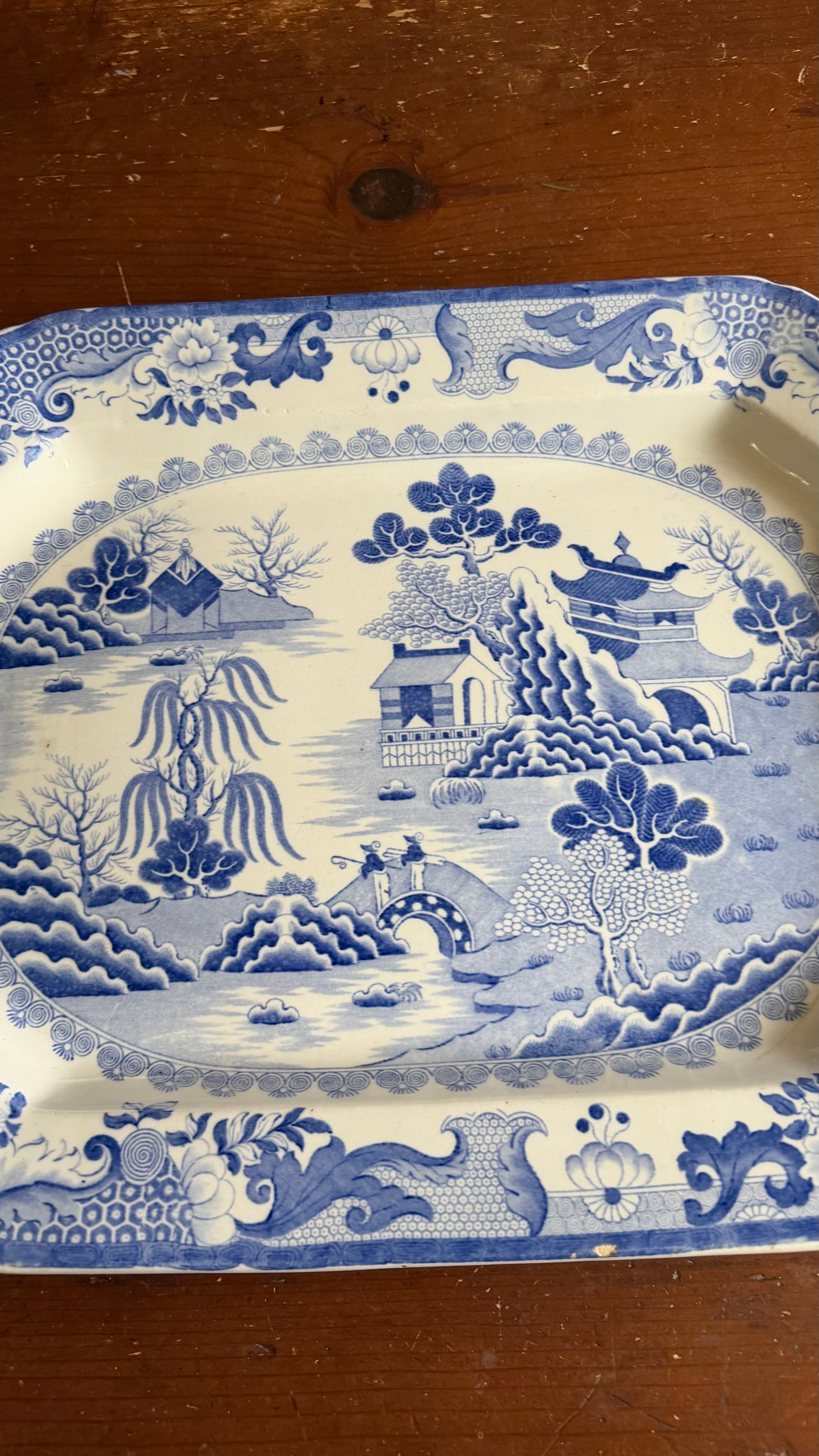 A Large Mason's Ironstone China Blue Transfer Decorated Platter "Turner Willow" Pattern, Circa 1830' - 2
