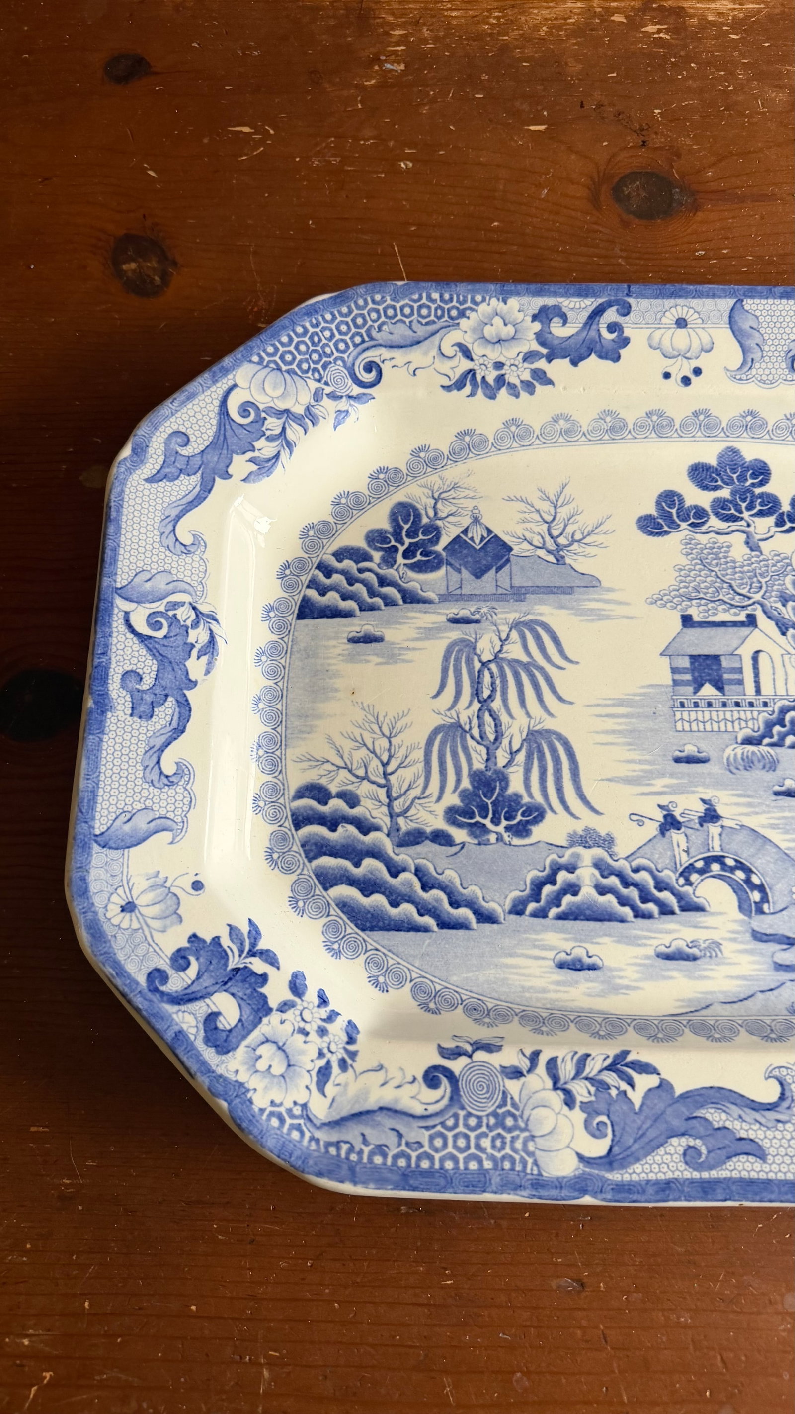 A Large Mason's Ironstone China Blue Transfer Decorated Platter "Turner Willow" Pattern, Circa 1830' - 3
